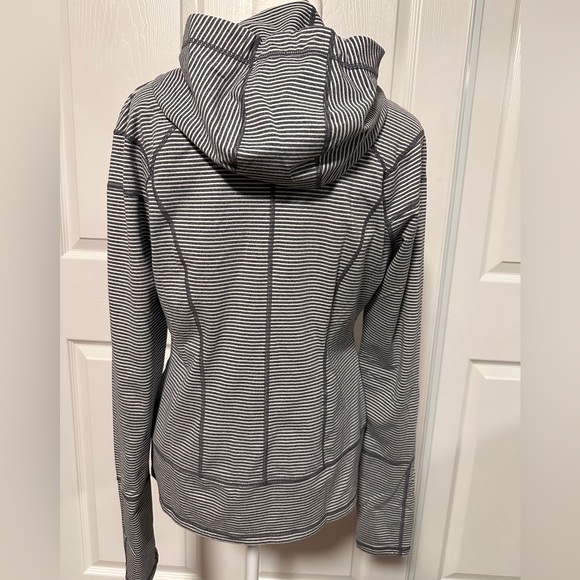 Zella Hooded Grey/White Stripe/Neon Green Zip, Zip up Jacket*2 Way Zipper size M - Picture 7 of 7
